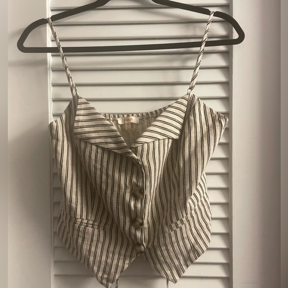 Peach Size M cropped back corset top Linen Blend Corporate Sleaze Cut w/Stripes